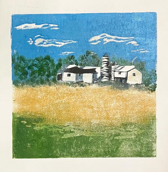 Quiet Country Reduction linocut