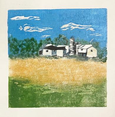 Quiet Country Reduction linocut