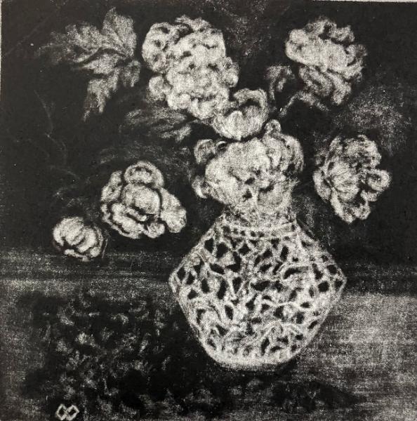 Peonies in Geometric Vase (J-2)