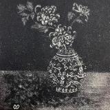 Fuji Mums in Chinese Vase Mezzotint (J-1)